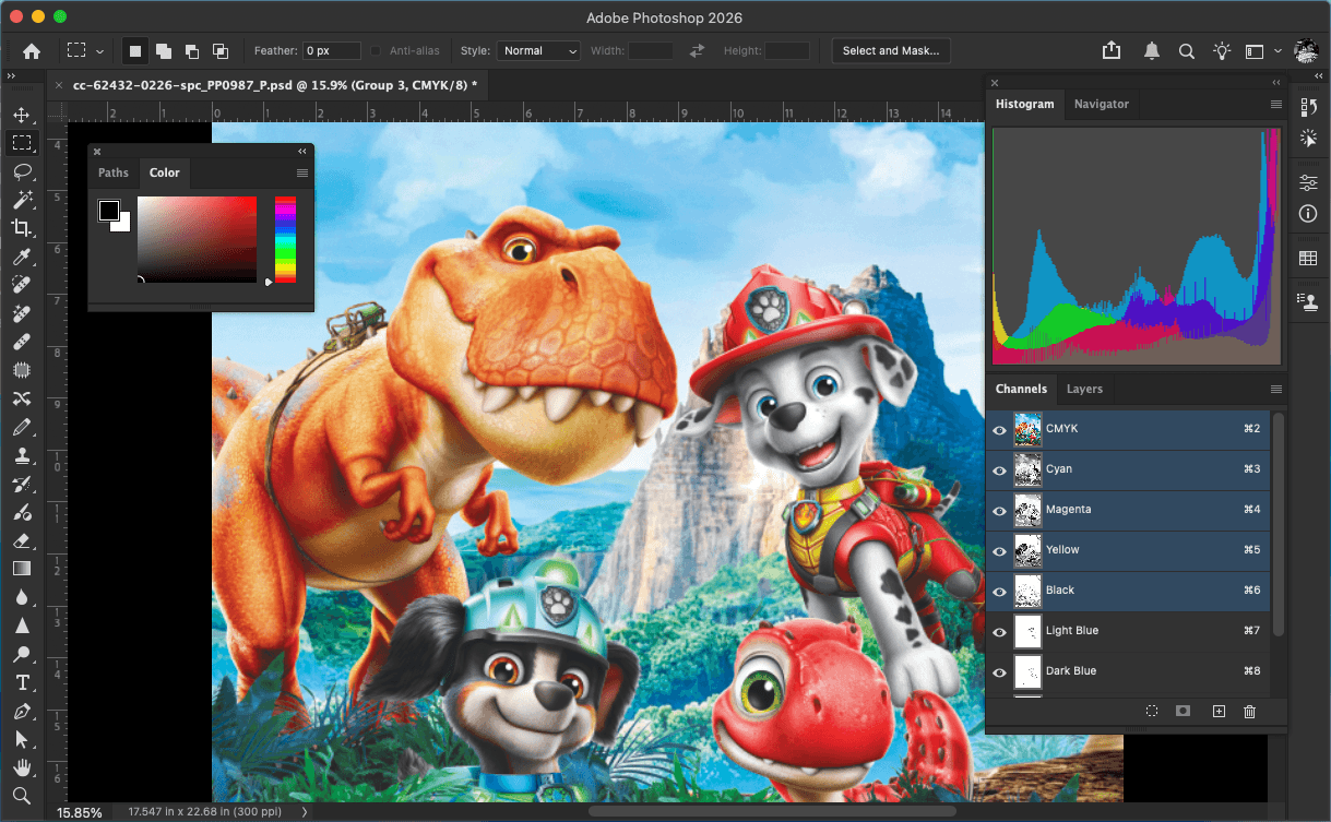 Professional artwork and colour separation workspace