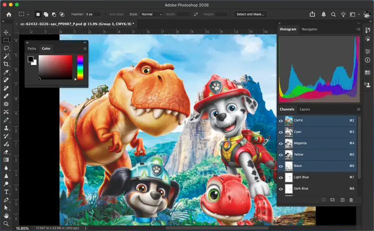 Professional artwork and colour separation workspace