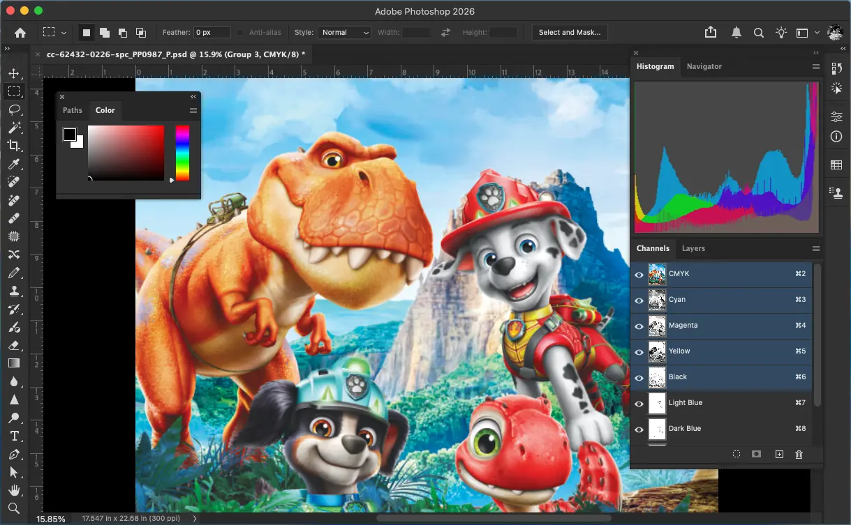 Professional artwork and colour separation workspace